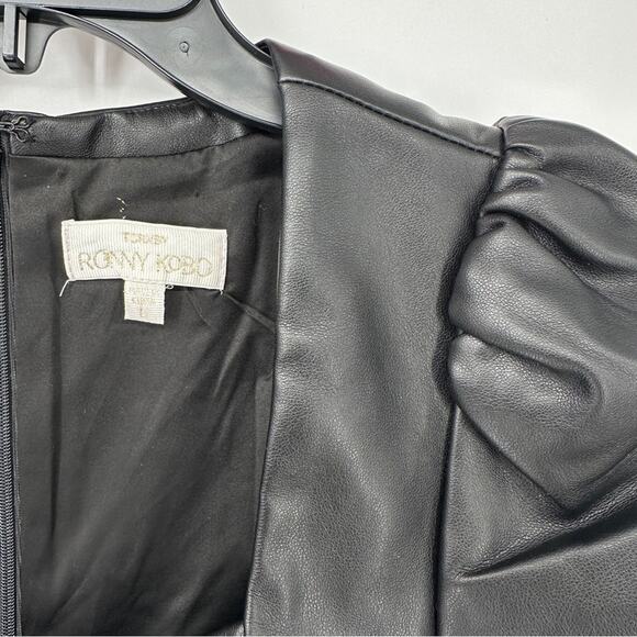 Torn by Ronny Kobo Puffed Sleeve Bodycon Vegan Leather Midriff Cutout Minidress - Picture 4 of 8